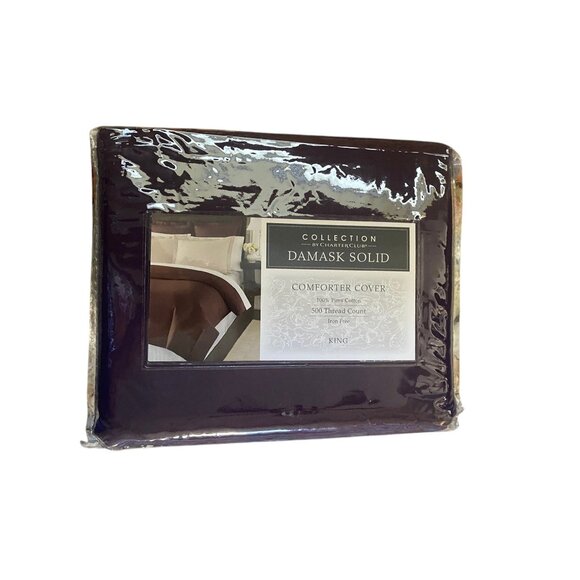 BRAND NEW Charter Club Purple Damask Solid King Comforter Duvet Cover 500 Thread - Picture 6 of 8